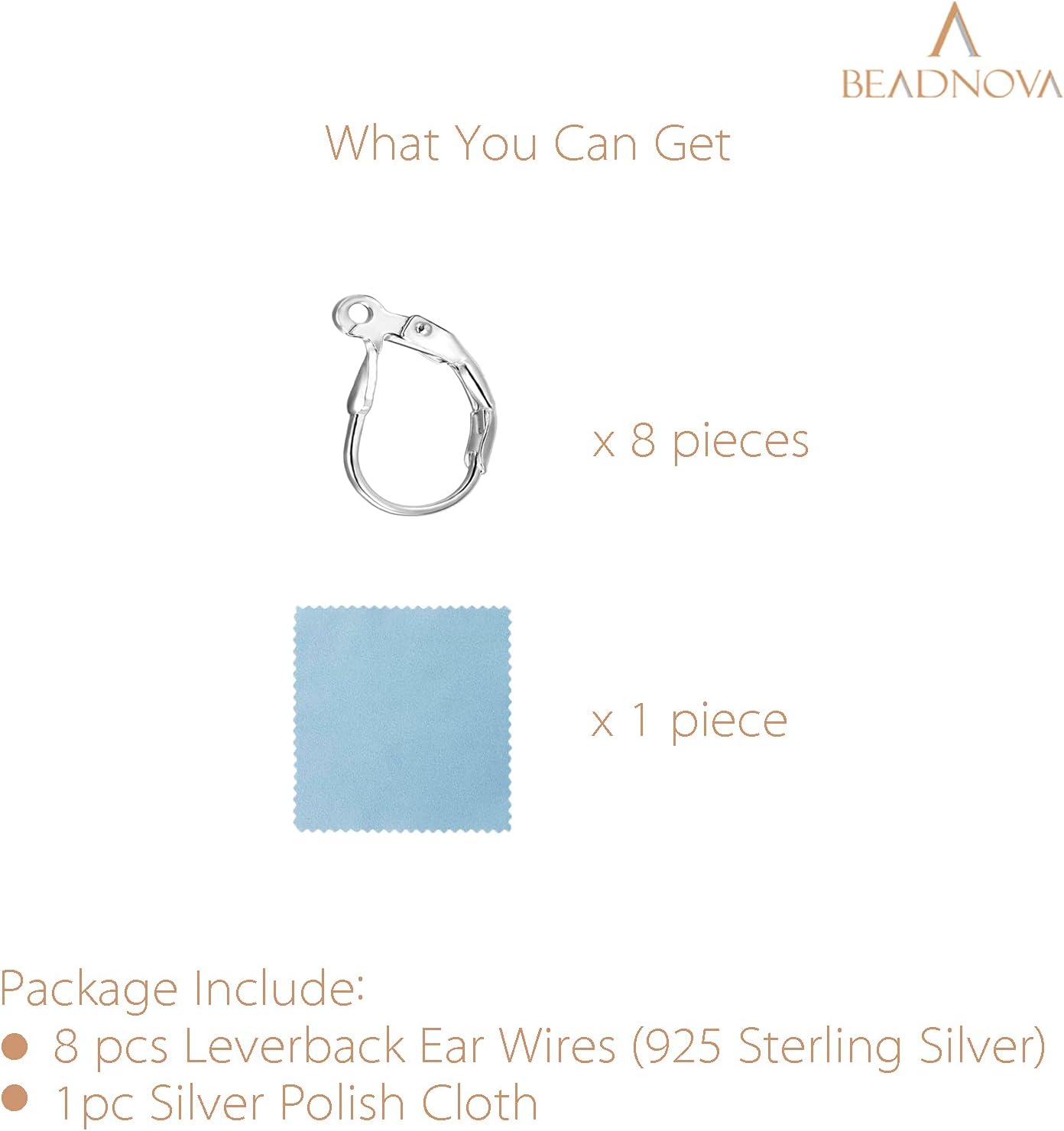 925 Sterling Silver Leverback Earring Hooks 8pcs French Ear Wire Lever Back Earwire for Jewelry Making V1258-DP02-C-522
