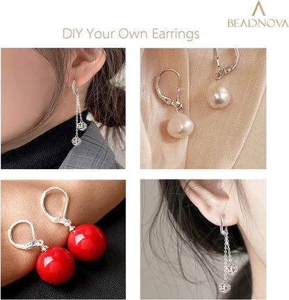 925 Sterling Silver Leverback Earring Hooks 8pcs French Ear Wire Lever Back Earwire for Jewelry Making V1258-DP02-C-522