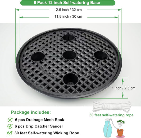 6 Pack 12 inch Self Watering Base for Fabric Grow Bag, Self-watering Plastic Elevated Plant Saucer Stand, V1258-DP02-C-524
