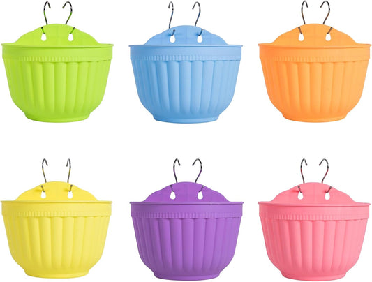 6 Pack Colorful Wall Hanging Planters for Indoor Outdoor Plants, Hanging Plant Holder with Drainage Hole, V1258-DP02-C-526