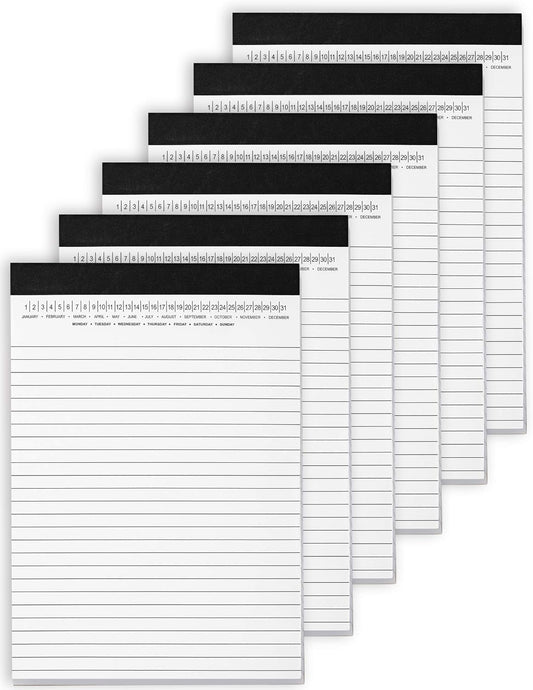 Small Legal Pads 5-3/4"x 8-1/2" Notepad with Date on Top, 50 Sheets, 6 Pack, White Lined Paper Mini Memo V1258-DP02-C-53