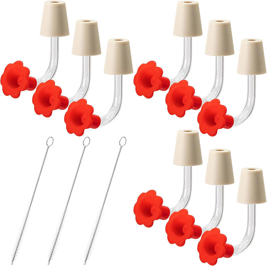 9 Pcs Hummingbird Feeder Tubes with Red Floral Tip, Bird Hummingbird Feeder Replacement Parts with 3 Brush, V1258-DP02-C-531