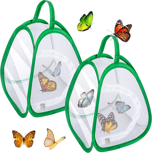 2 Pcs Mini Butterfly Habitat Cage- 10 x 8.8 x 8 Inch Collapsible Insect Mesh Cage- Portable Butterfly Net V1258-DP02-C-535