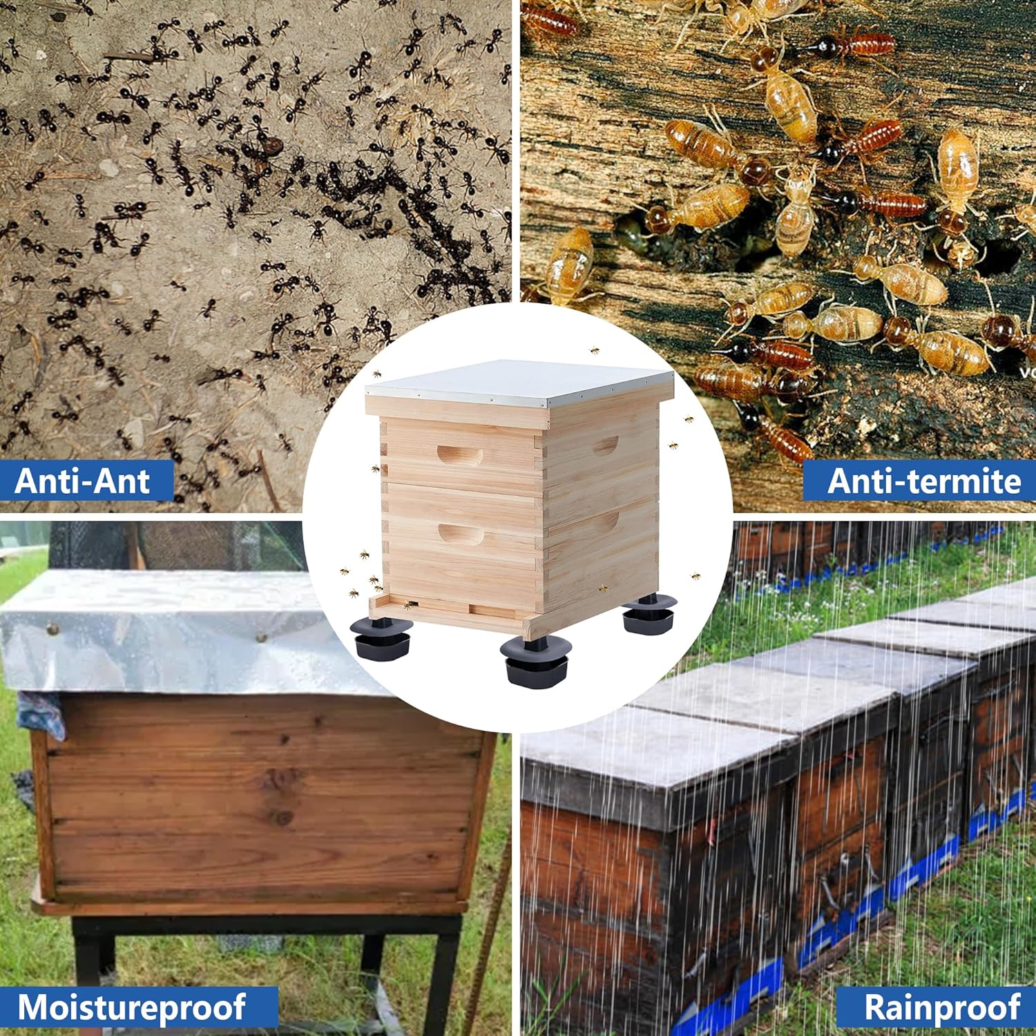 3 Sets/12Pcs Beehive Stands- Sturdy Beehive Feet Stands- Beehive Base Beekeeping Hive Support Tools for V1258-DP02-C-536