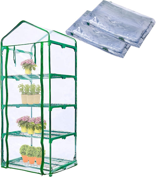 2 Pcs 4 Tier Greenhouse Replacement Cover- 27 x 19 x 63 Inch Clear PVC Plant Greenhouse Cover with Roll-Up V1258-DP02-C-538