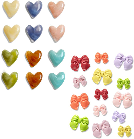 12Pcs Heart & 14Pcs Bow Magnets, Colorful Magnets for Whiteboard Cabinet Locker, Resin Decorative Magnets for V1258-DP02-C-55