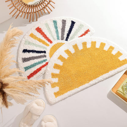 Bathroom Rugs Sun Bath Mat, Half Circle Cute Sunrise Bath Mat Soft and Fluffy, Water Absorbent Bath Rug V1258-DP02-C-558