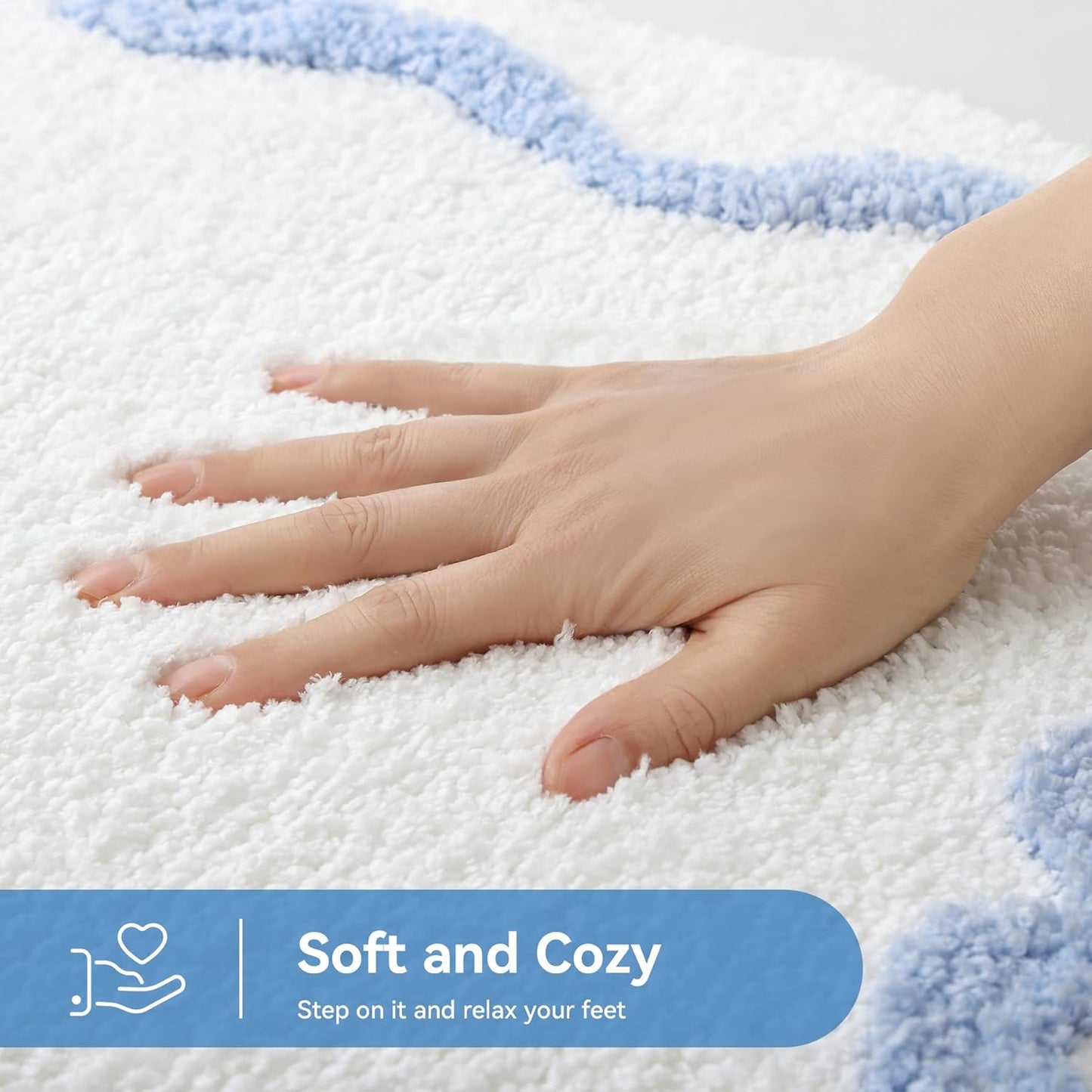 Blue Scalloped Bath Mat - Cute Bow Bathroom Rugs Small Non Slip Bath Mat, Soft & Absorbent Bath Rugs for V1258-DP02-C-559
