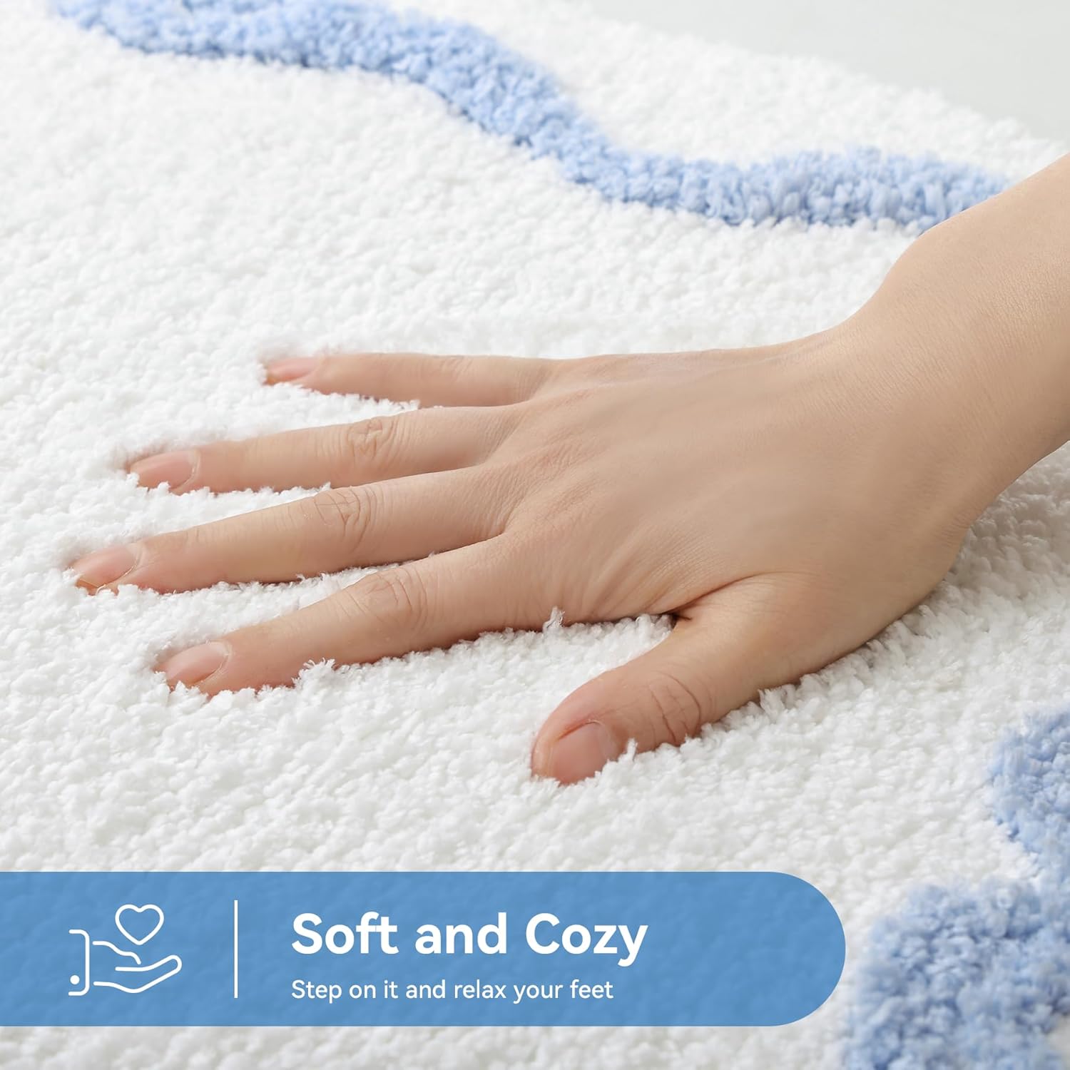 Blue Scalloped Bath Mat - Cute Bow Bathroom Rugs Small Non Slip Bath Mat, Soft & Absorbent Bath Rugs for V1258-DP02-C-559
