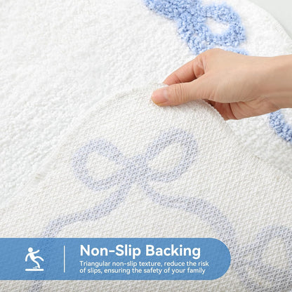 Blue Scalloped Bath Mat - Cute Bow Bathroom Rugs Small Non Slip Bath Mat, Soft & Absorbent Bath Rugs for V1258-DP02-C-559