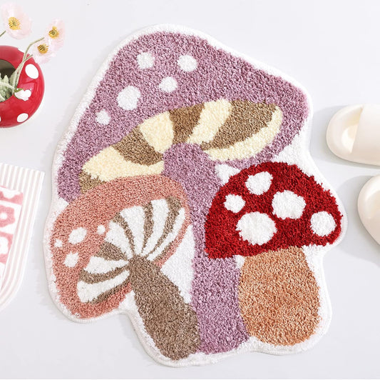 Cute Non Slip Kids Bath Mat - Strong Absorbent Soft Washable Purple Mushroom Boho Bath Rug for Tub, Shower & V1258-DP02-C-560