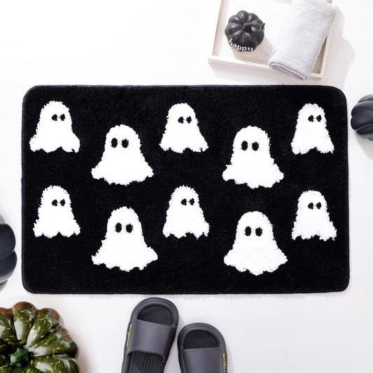 Halloween Bath Mat Spooky Ghosts Gothic Home Decor Black Rugs for Non Slip, Spooky Goth Gift Cute Shower Rug V1258-DP02-C-562