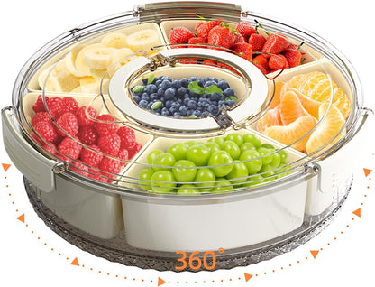 Divided Serving Tray with Lid and Handle, Stackable Snackle Box Container for Fruits Candy Organizer, V1258-DP02-C-574