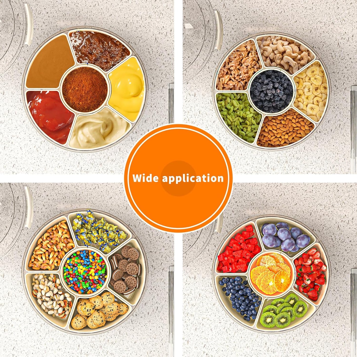 Divided Serving Tray with Lid and Handle, Stackable Snackle Box Container for Fruits Candy Organizer, V1258-DP02-C-574