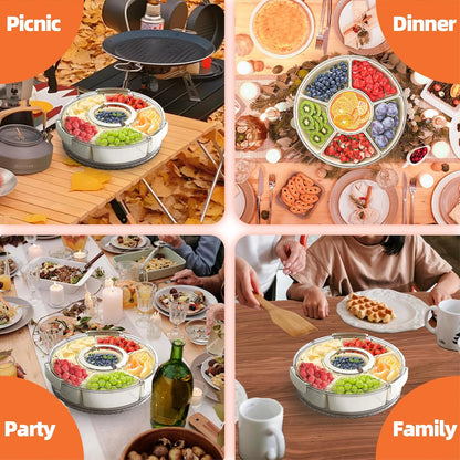 Divided Serving Tray with Lid and Handle, Stackable Snackle Box Container for Fruits Candy Organizer, V1258-DP02-C-574