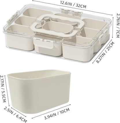 Snackle Box Container, Portable 9 Compartments Divided Serving Tray with Lid and Handle, Clear Snack Box, V1258-DP02-C-575