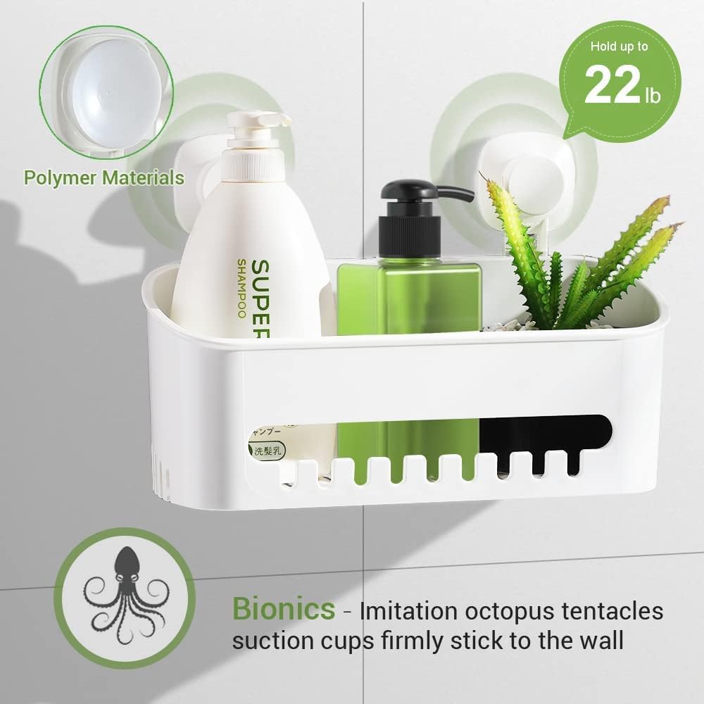 Suction Cup Shower Caddy - No Drilling Removable Shower Caddy - Powerful Suction Shower Organizer Max Hold V1258-DP02-C-578