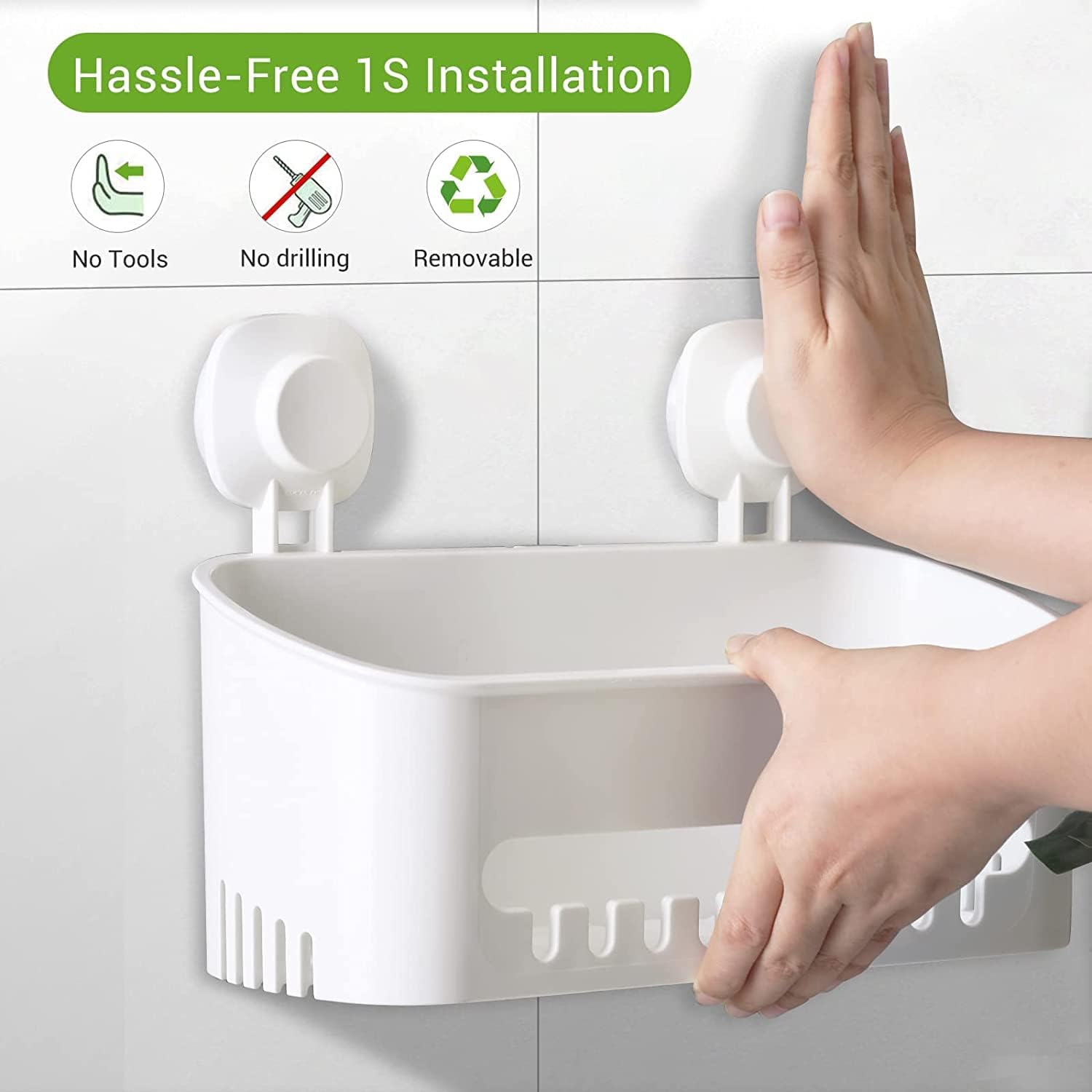 Suction Cup Shower Caddy - No Drilling Removable Shower Caddy - Powerful Suction Shower Organizer Max Hold V1258-DP02-C-578