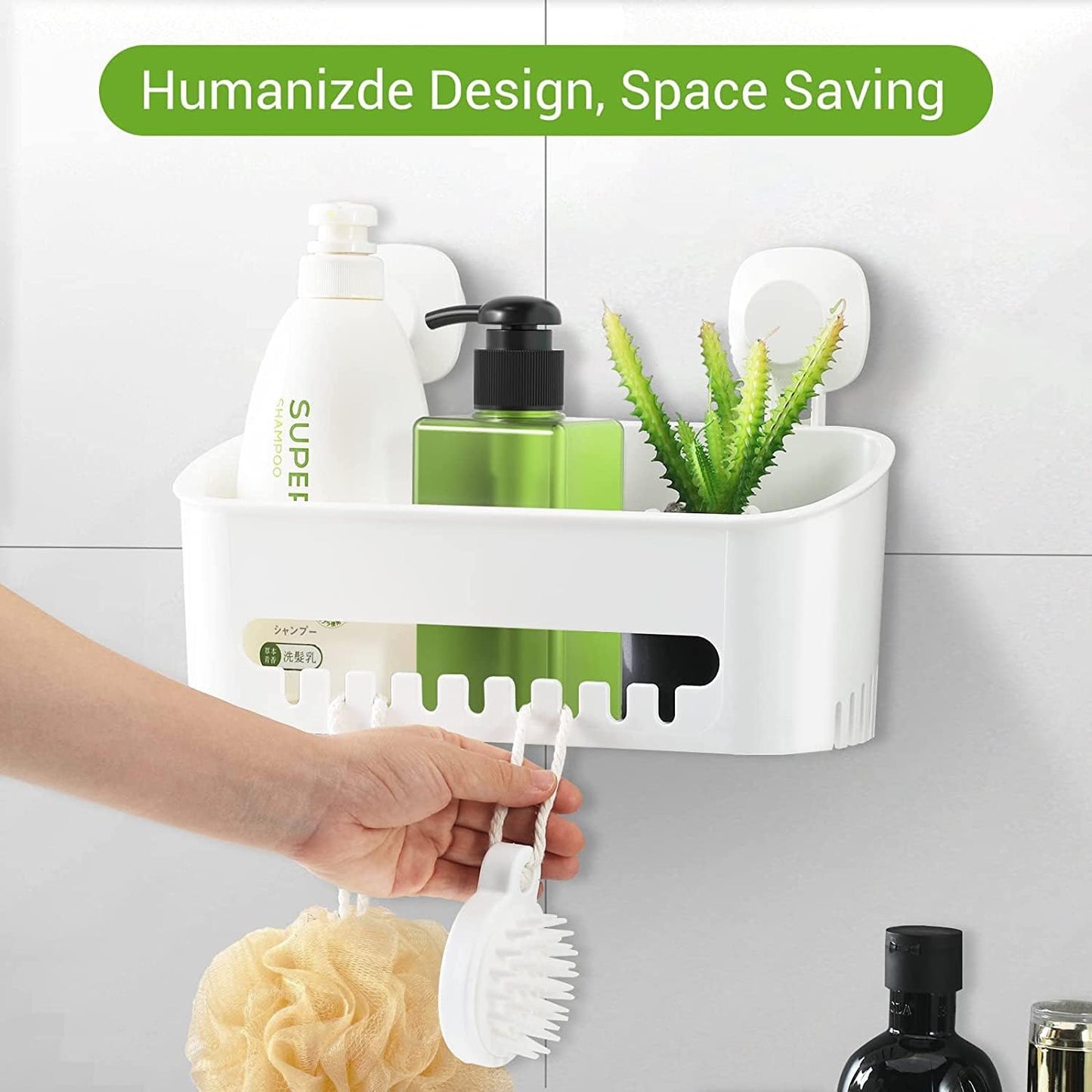 Suction Cup Shower Caddy - No Drilling Removable Shower Caddy - Powerful Suction Shower Organizer Max Hold V1258-DP02-C-578