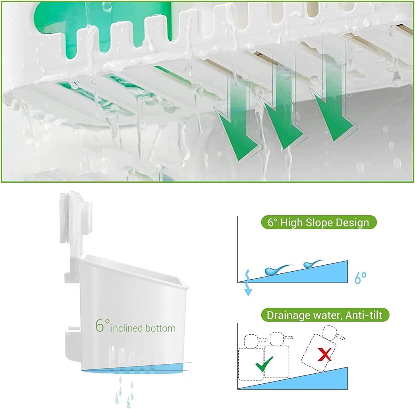 Suction Cup Shower Caddy - No Drilling Removable Shower Caddy - Powerful Suction Shower Organizer Max Hold V1258-DP02-C-578