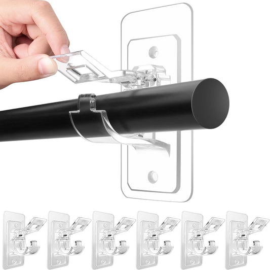 6-Pack No Drill Needed Curtain Rod Holders, Self Adhesive Rod Brackets for Smooth Walls, Multipurpose V1258-DP02-C-583