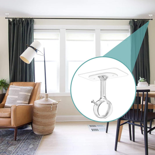 6-Pack No Drilling Ceiling Mounted Curtain Rod Brackets, Self Adhesive Curtain Rod Holder, Heavy Duty Stick V1258-DP02-C-585