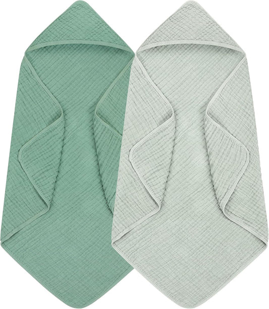 2 Pack Hooded Baby Towels, 100% Muslin Cotton Bath Towel for Babies, Newborn, Infant and Toddler, Absorbent V1258-DP02-C-588