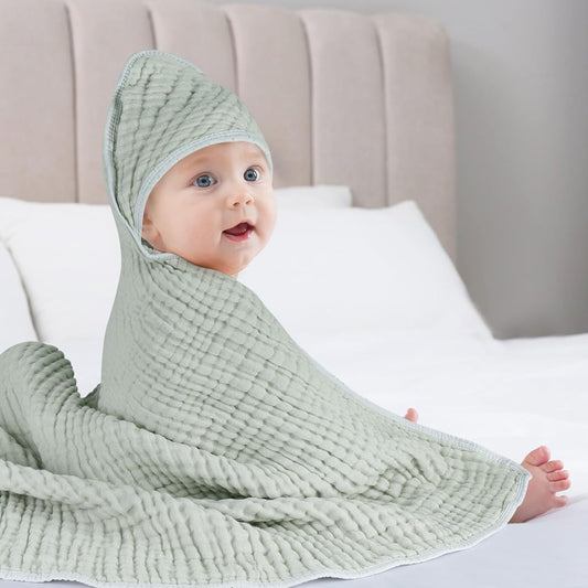 2 Pack Hooded Baby Towels, 100% Muslin Cotton Bath Towel for Babies, Newborn, Infant and Toddler, Absorbent V1258-DP02-C-588