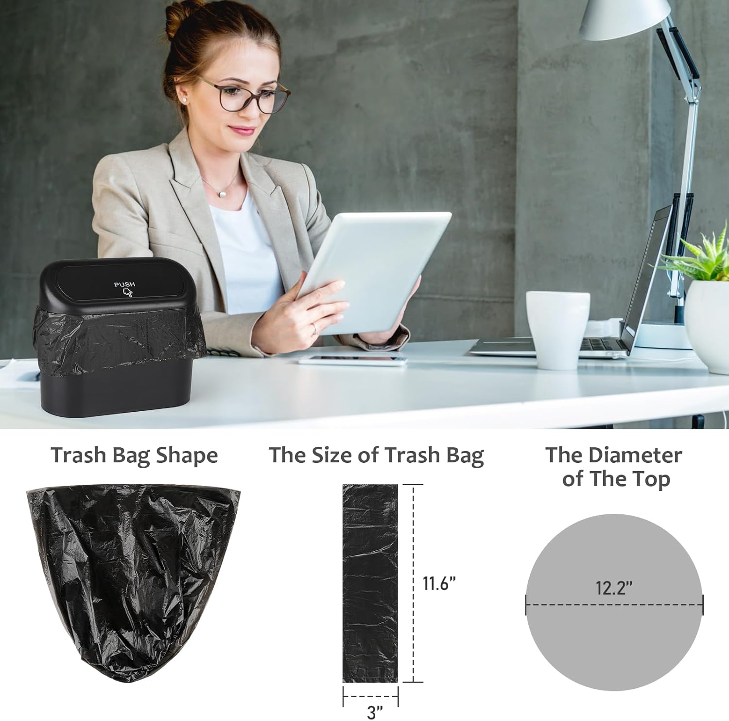 Car Trash Can with Lid + Mini Car Garbage Bags for Auto Trash Bin V1258-DP02-C-589