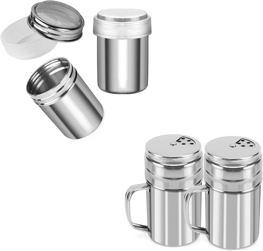 2pcs Powder Sugar Shakers+ 2pcs Salt and Pepper Shakers with Handle,Shakers For Cinnamon Sugar Pepper Powder V1258-DP02-C-590