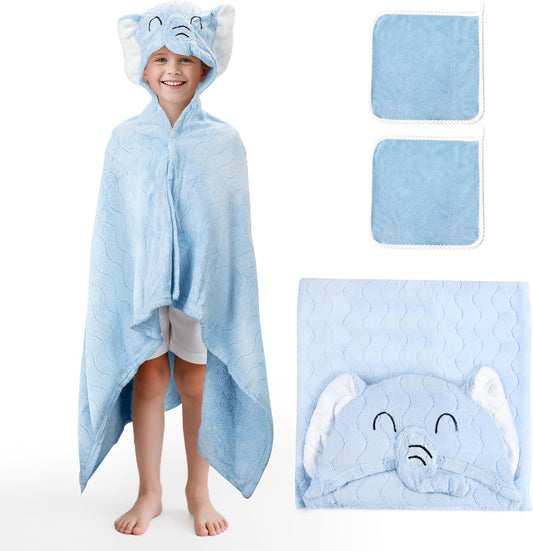 Blue Elephant Bath Hooded Towel for Kids,Extra Soft and Fast Drying Poncho for Toddlers Age 3-10,Kids Beach V1258-DP02-C-593