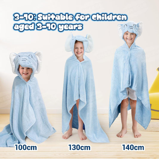 Blue Elephant Bath Hooded Towel for Kids,Extra Soft and Fast Drying Poncho for Toddlers Age 3-10,Kids Beach V1258-DP02-C-593