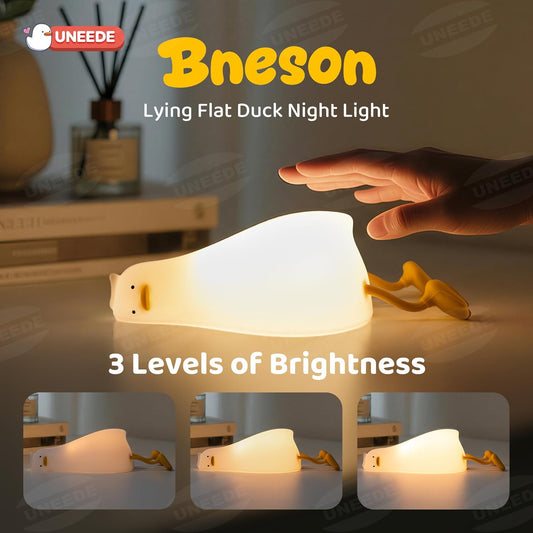 UENEEDE Lying Flat Duck Lamp, 3 Level Dimmable Rechargeable Silicone Night Light, Benson Duck Cute Squishy V1258-DP02-C-594