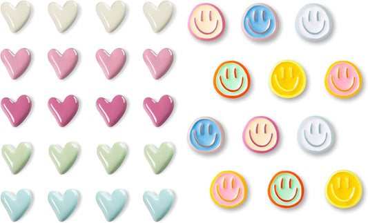 Cute Refrigerator Magnets, Colorful Love Heart Fridge Magnets for Whiteboard Cabinet Locker, Resin Smile Face V1258-DP02-C-60