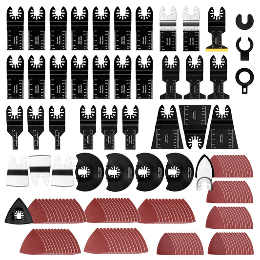 159 PCS Oscillating Saw Blades with Sandpaper, Universal Titanium Multitool Blades for Wood/Plastics/Metal, V1258-DP02-C-609