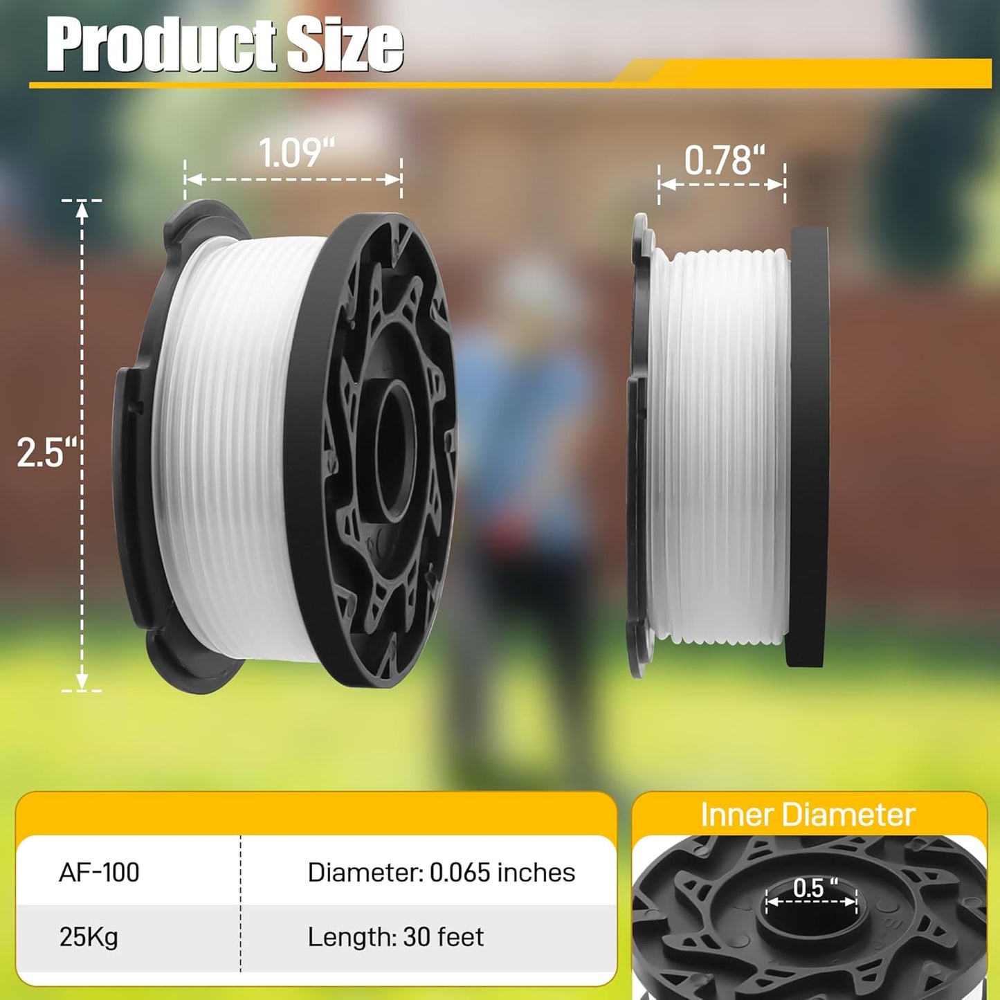 10 Pack Weed Eater String Compatible with Black and Decker 0.065" AF-100 Autofeed Replacement Spools 240ft V1258-DP02-C-611