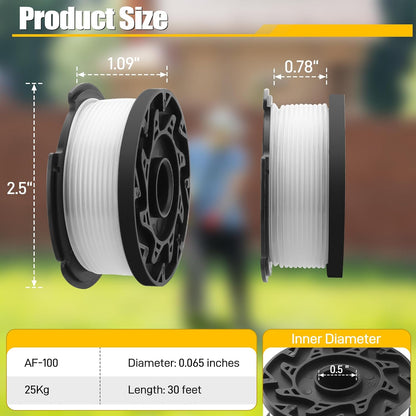10 Pack Weed Eater String Compatible with Black and Decker 0.065" AF-100 Autofeed Replacement Spools 240ft V1258-DP02-C-611