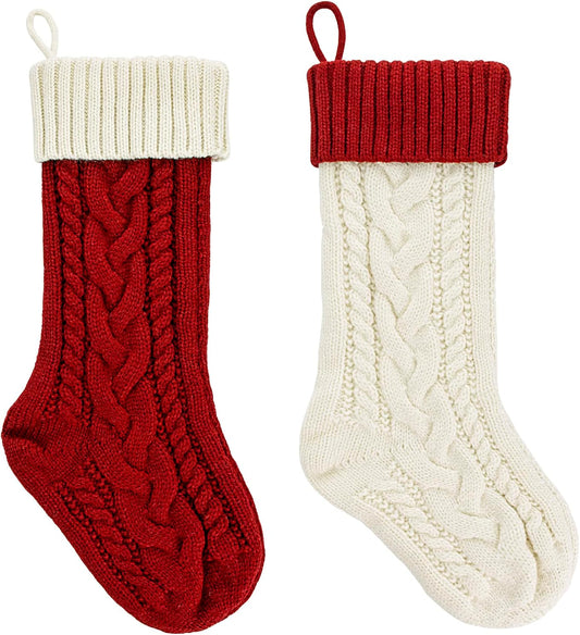 2 Pack 18" Personalized Christmas Stockings, 18inch Large Cable Knitted Xmas Hanging Stocking Decorations for V1258-DP02-C-613