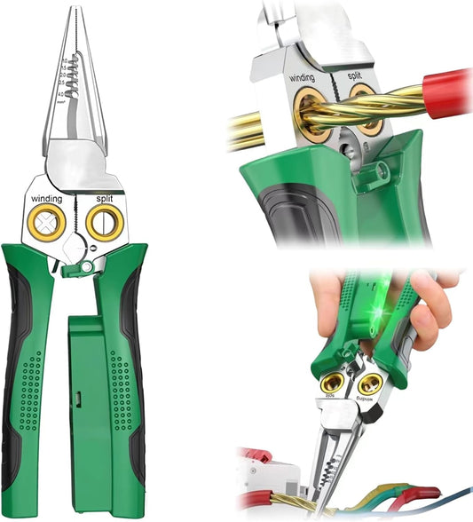 Pro 8-in-1 Wire Stripper/Cutter with Voltage Tester & Dual Alarms - Heavy Duty 12-250V AC/DC Electrical V1258-DP02-C-626