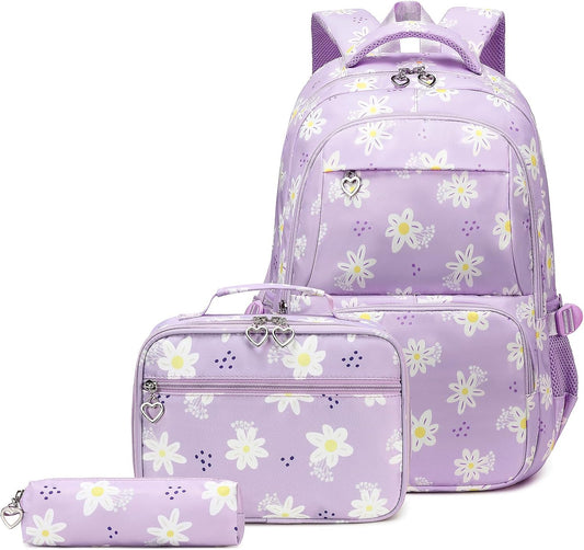 Backpack with Lunch Box for Teenage Girls Little Daisy School Book Bag and Lunch Bag Set for Kids V1258-DP02-C-627