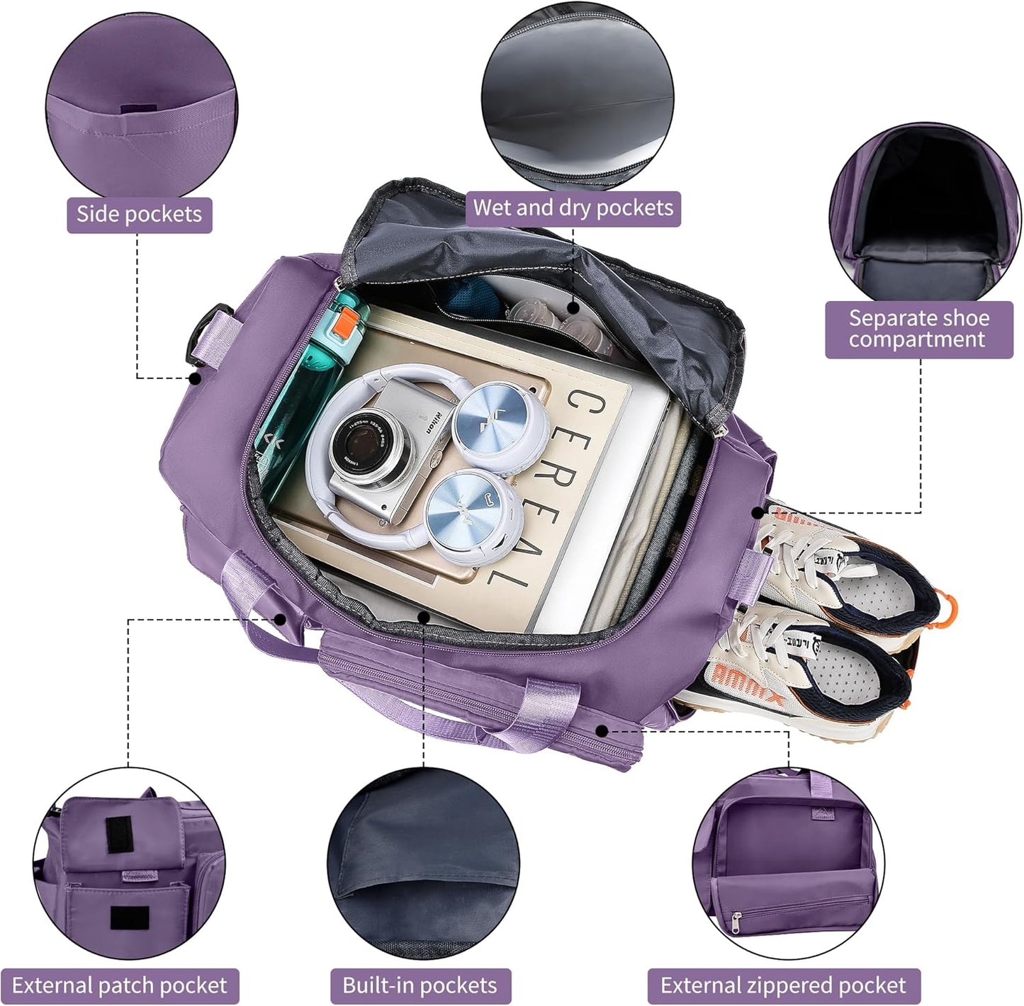 Gym Bag, For Both Men and Women, Foldable, With Shoe Compartment and Wet/Dry Compartment V1258-DP02-C-632
