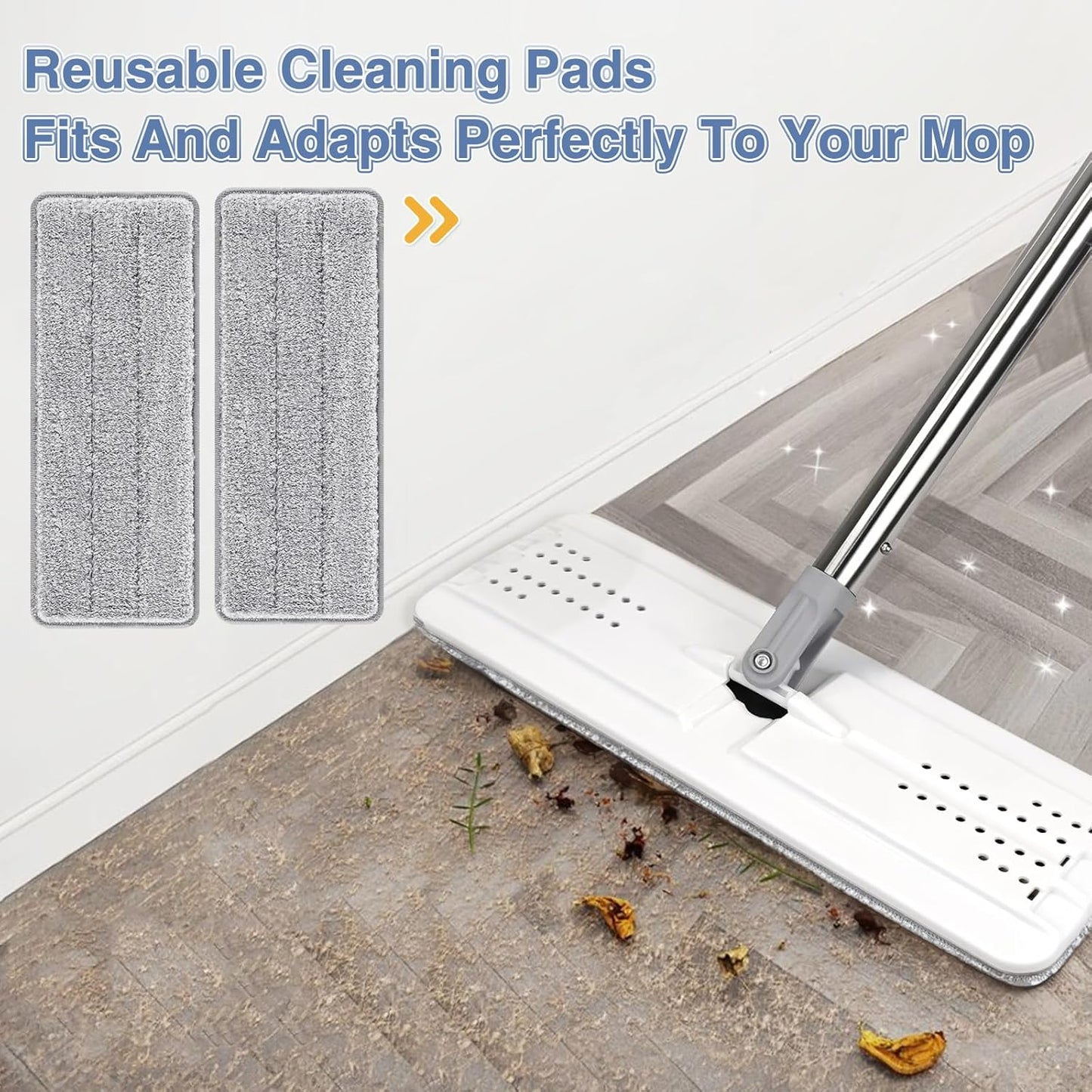Flat Mop Head Replacement Pads Compatible with Joy-MOOP Mop and Bucket Set, Reusable Washable Squeeze V1258-DP02-C-644
