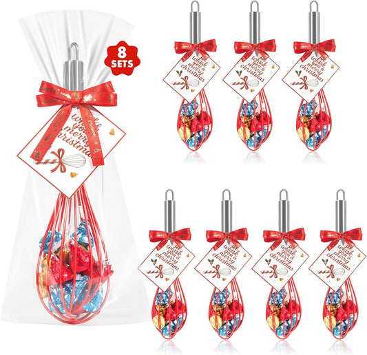 Christmas Whisk Gifts for Neighbors - 8 Sets 8" Red Silicone Whisks with "We Whisk You a Merry Christmas" V1258-DP02-C-650
