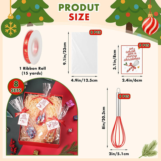 Christmas Whisk Gifts for Neighbors - 8 Sets 8" Red Silicone Whisks with "We Whisk You a Merry Christmas" V1258-DP02-C-650