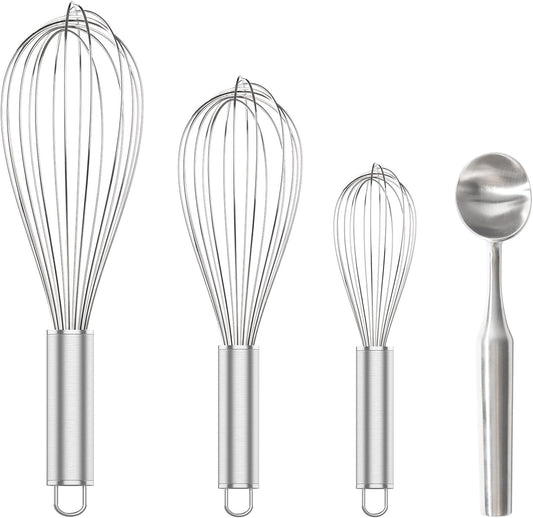 304 Stainless Steel Whisk Set & Stainless Steel Ice Cream Scoop, 3 Pack Whisks and Heavy Duty Scoop for V1258-DP02-C-651