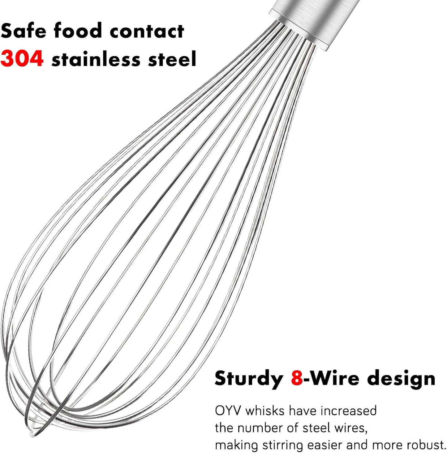 304 Stainless Steel Whisk Set & Danish Dough Whisk, 3 Pack Professional Kitchen Whisks, Metal Whisks for V1258-DP02-C-655
