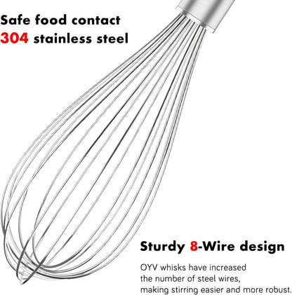 304 Stainless Steel Whisk Set & Danish Dough Whisk, 3 Pack Professional Kitchen Whisks, Metal Whisks for V1258-DP02-C-655