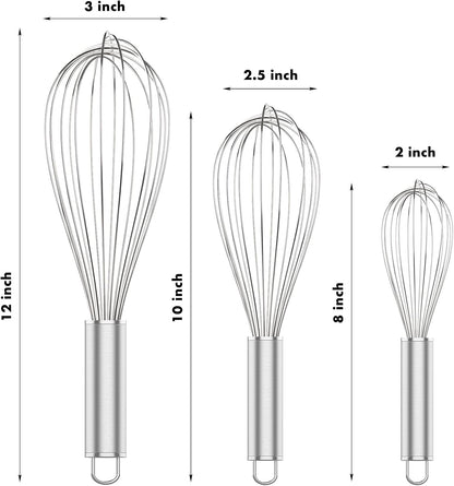 304 Stainless Steel Whisk Set & Danish Dough Whisk, 3 Pack Professional Kitchen Whisks, Metal Whisks for V1258-DP02-C-655