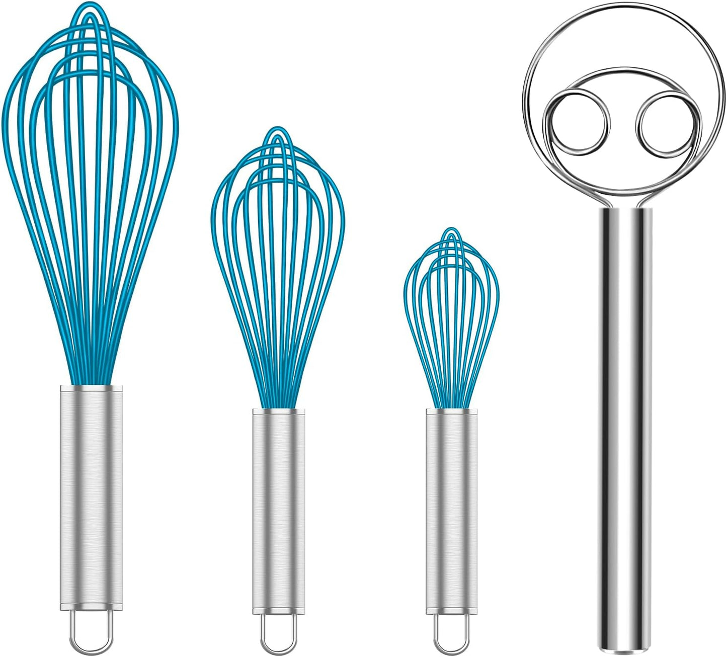 Silicone Whisk & Danish Dough Whisk Set, 4-Piece Silicone Whisks & 9-Inch Dough Whisk for Cooking, Baking, V1258-DP02-C-657