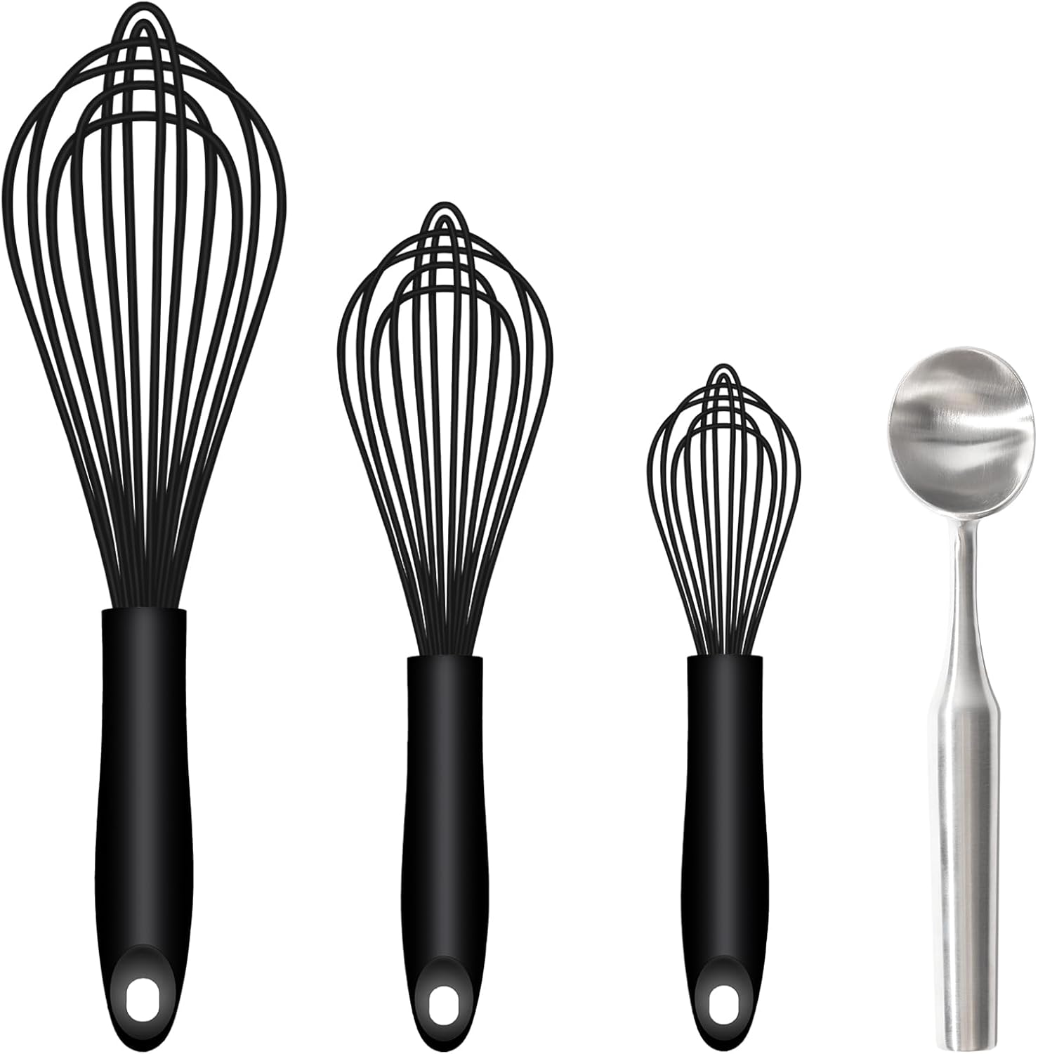 Silicone Whisk & Stainless Steel Ice Cream Scoop Set, Kitchen Essentials for Cooking and Desserts V1258-DP02-C-658